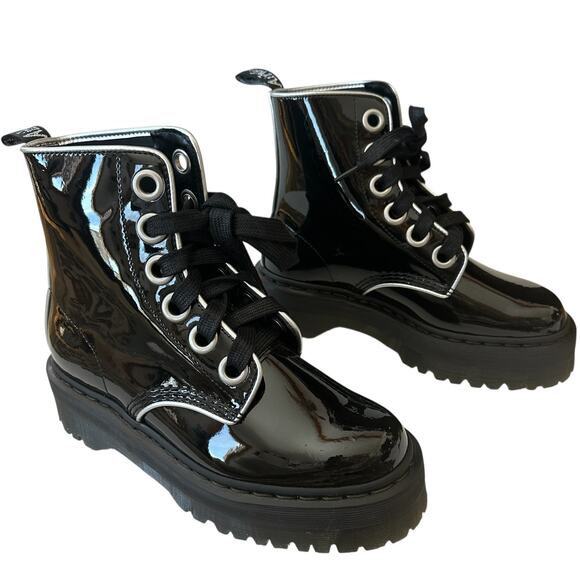 Dr. Martens Molly Boots Black Silver Platform Combat Patent Leather Women's 8 - Picture 2 of 10